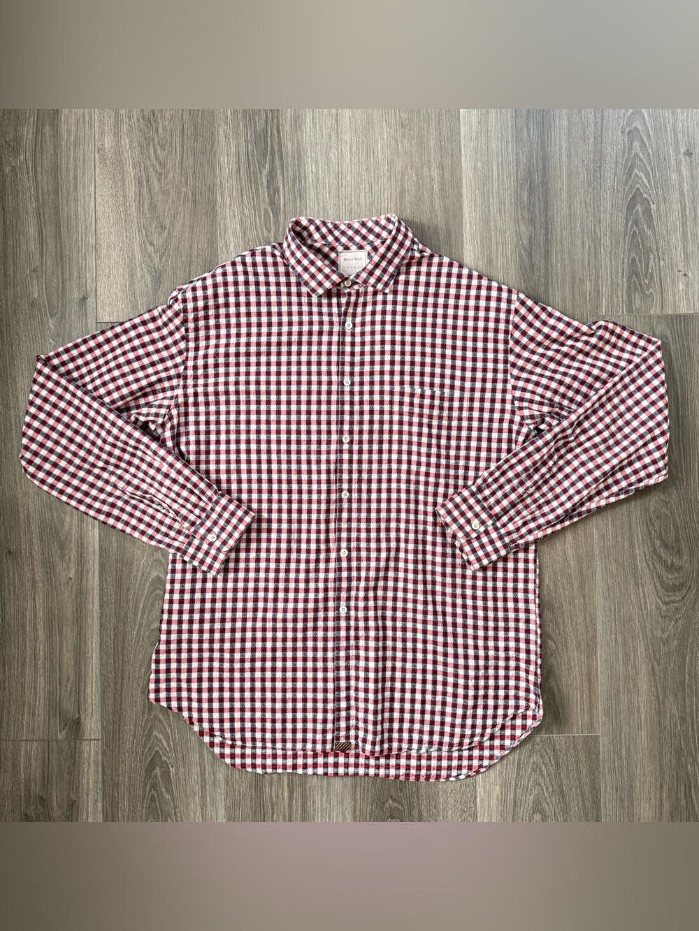 Billy Reid Red & Navy Checkered Plaid Button Down Shirt 100% Cotton Size XXL